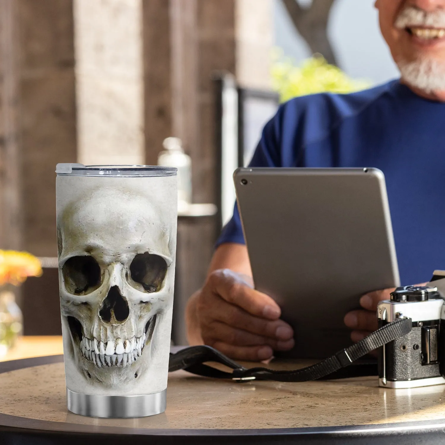 20oz White Skull Stainless Steel Tumbler Wih Splash Proof Lid Double Wall Vacuum Insulated, Mug Coffee Cup Travel, Camping, Work, Gym Hot Cold Drinks