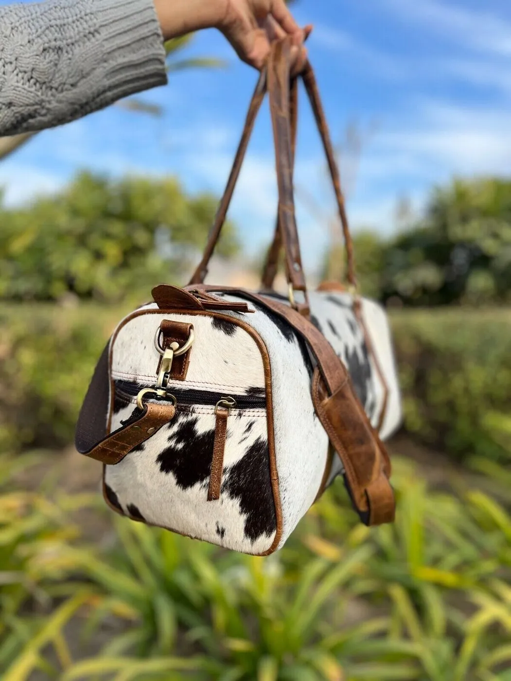 Cowhide Gym Bag Black White