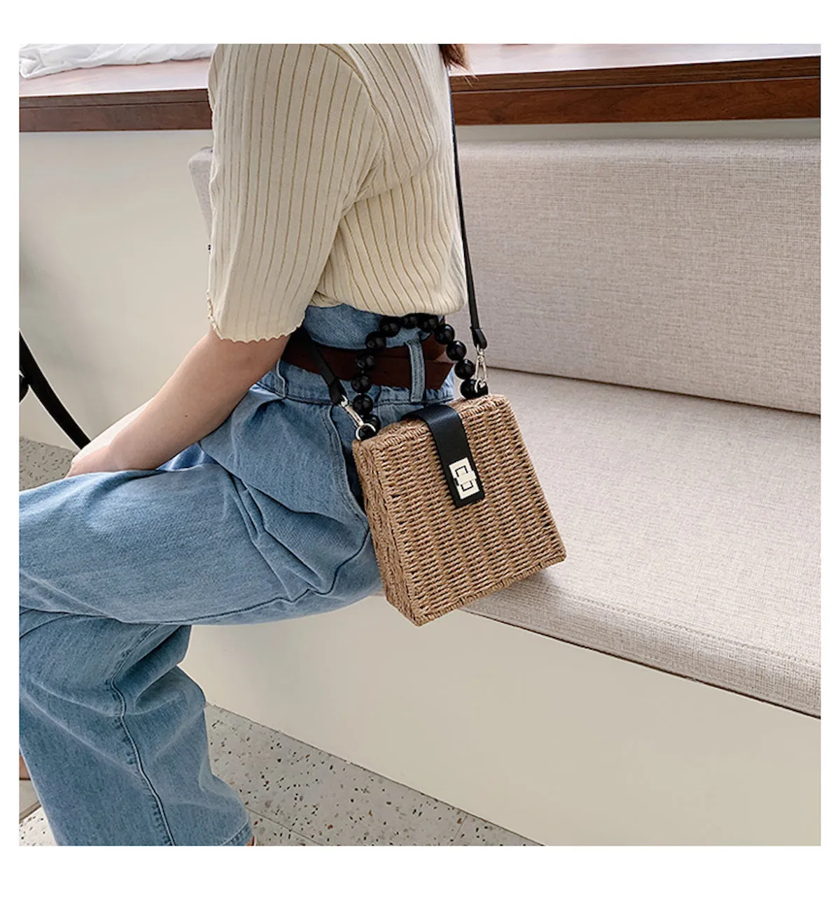 Elena Handbags Straw Woven Box Purse