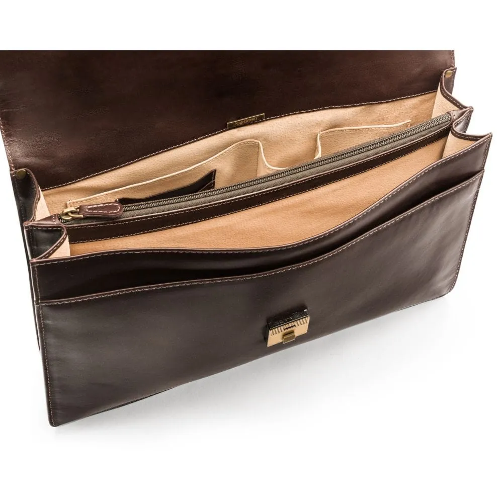 Hampton Leather Trolley Sleeve Briefcase - Brown