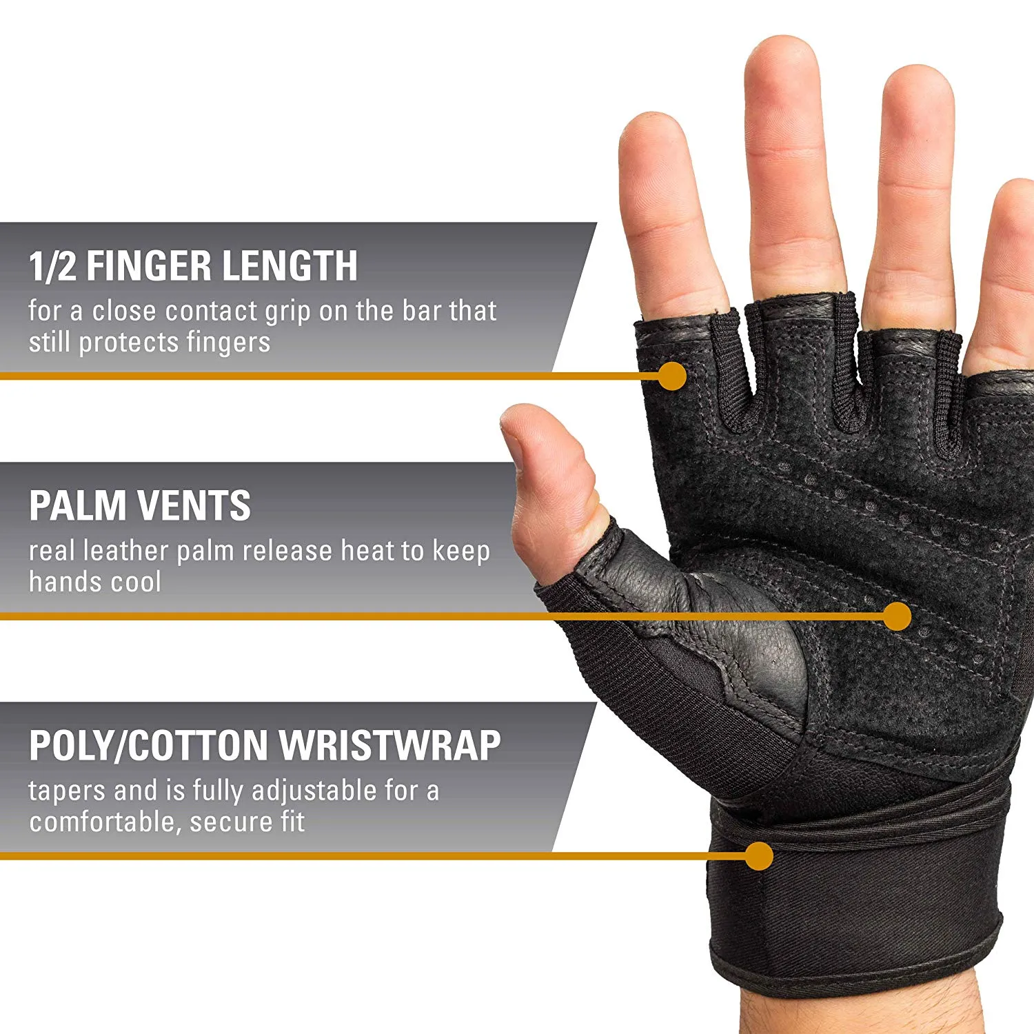 Harbinger Pro Wristwrap Weightlifting Gloves with Vented Cushioned Leather Palm | Pair