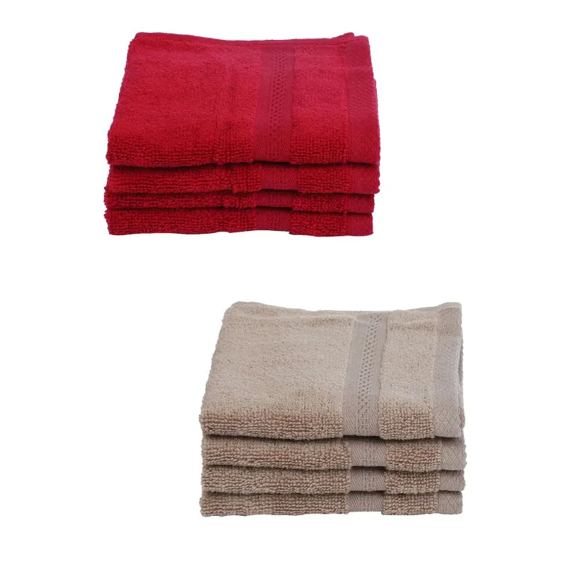 Miorah Face Towel (Red & Beige) - Set Of Eight