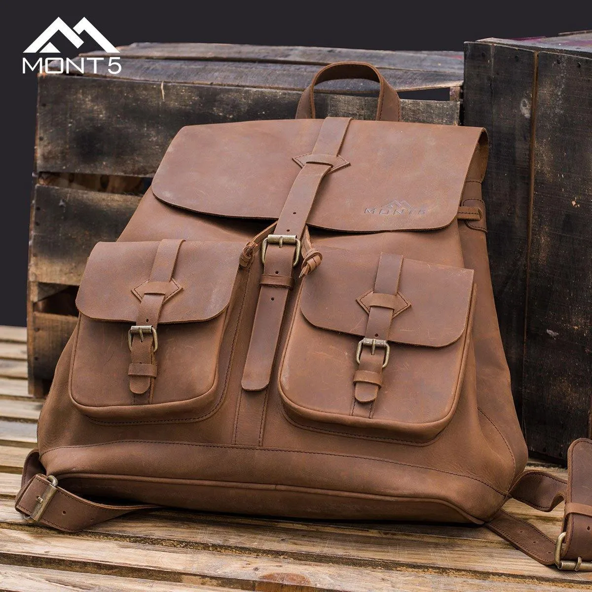 MONT5 Thagus Top Grain Urban Leather Backpack
