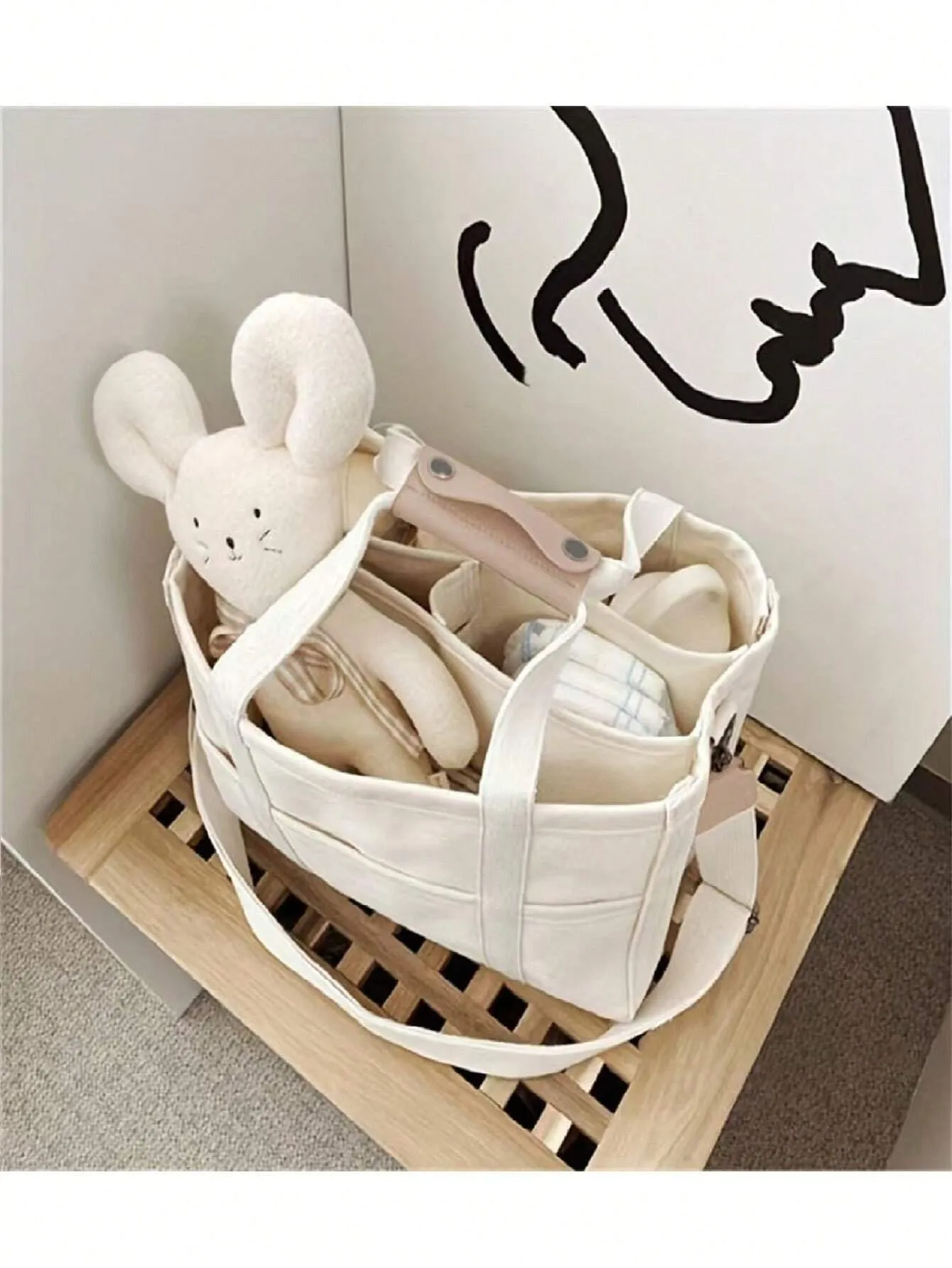 SHEIN 1pc Fashionable Mommy Bag Large Capacity Canvas Shoulder Bag Crossbody Bag Portable Baby Product Storage Bag For Outings